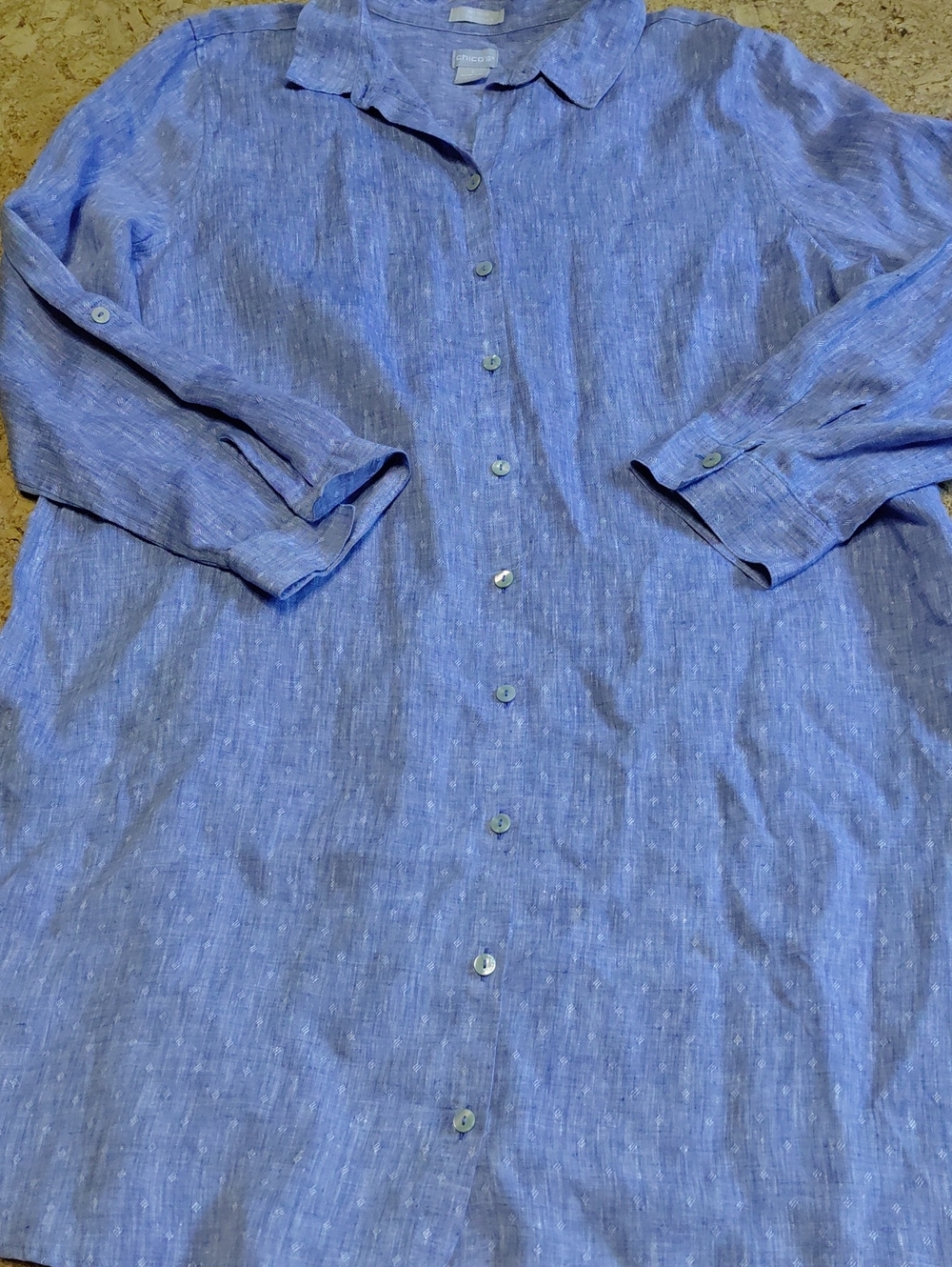 Chico's Sky Blue Linen Button-Down Tunic/ Shirt Dress Size 3 (16)